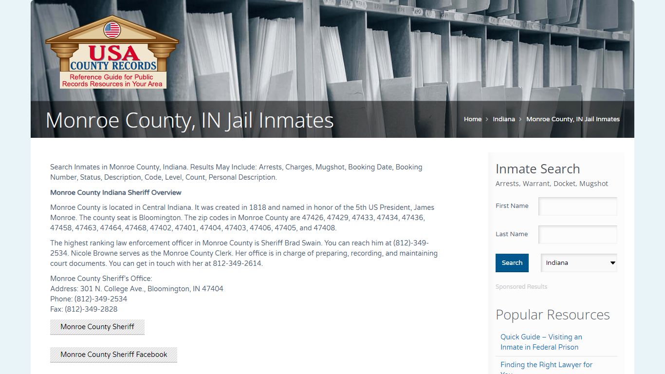 Monroe County, IN Jail Inmates | Name Search